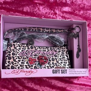 Ed Hardy Pink Leopard Print Baguette